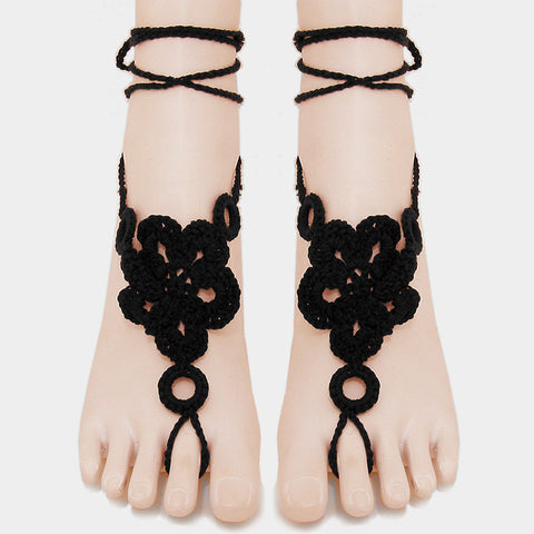 Black Crochet Lace Up Anklet/ Barefoot Sandals