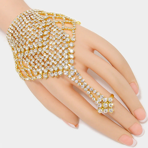 Bridal Crystal Rhinestone Evening Hand Chain Bracelet