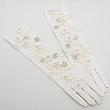 Embroidered Crystal Flower Gauze (Cream) Bridal Gloves