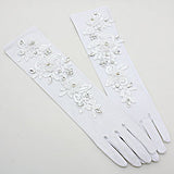 Embroidered Crystal Flower Gauze (White)  Bridal Gloves
