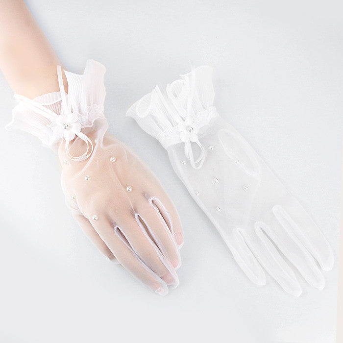 Floral  Sheer, Satin Wrist Length Bridal Gloves