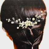 Flower & Leaf, Pearl Flexi-Wire Hair Comb Stick 6" X 2"