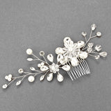 Flower & Leaf, Cream, Silver, Clear Pearl Flexi-Wire Hair Comb Stick