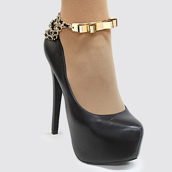 Metal Bow Black Weaved  Shoe Chain Anklet
