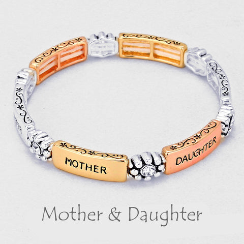 Mother & Daughter" Stretch Bracelet Tri-Color